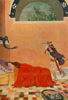 He was horrified to see a snake on the wall 1917. Creator: Unknown