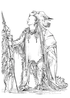 He Who Ties His Hair Before Native American Male of the Minataree tribe, 1841.Artist: Myers and Co