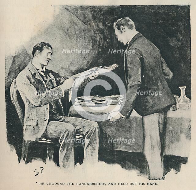 'He Unwound The Handkerchief, And Held Out His Hand', 1892. Artist: Sidney E Paget.