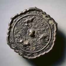 Hexafoil Mirror with Floral Interlaces, a Phoenix, and Running Animals, early 7th Cent - early 10th Creator: Unknown
