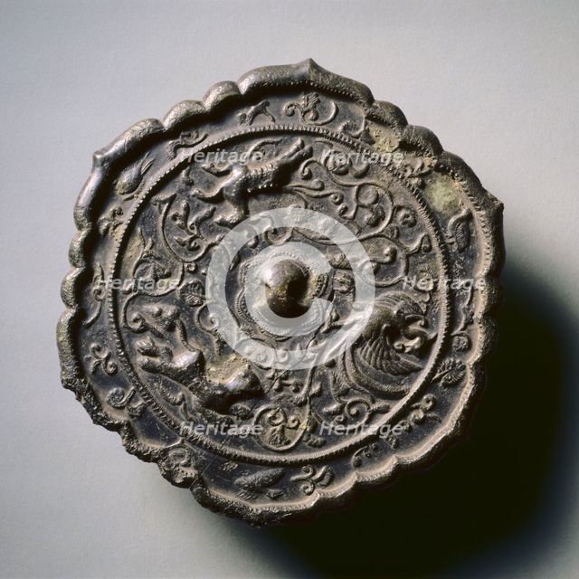 Hexafoil Mirror with Floral Interlaces, a Phoenix, and Running Animals, early 7th Cent - early 10th  Creator: Unknown.