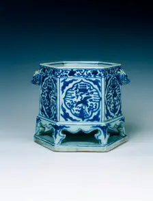 Hexagonal basin with cranes and bagua, Ming dynasty, Wanli period, China, 1572-1620. Creator: Unknown