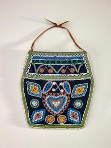 Hexagonal Beaded Pouch With Heart Design, 1870-1910. Creator: Unknown