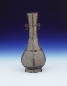 Hexagonal bronze vase, Late Jin or Yuan dynasty, China, 13th century. Creator: Unknown