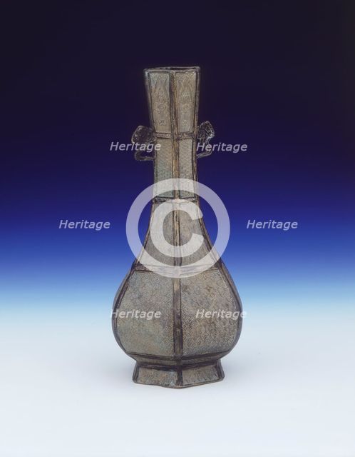 Hexagonal bronze vase, Late Jin or Yuan dynasty, China, 13th century. Creator: Unknown.