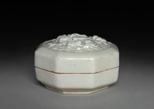 Hexagonal Covered Box with Lions in Relief: Qingbai Ware, 1300-1325. Creator: Unknown