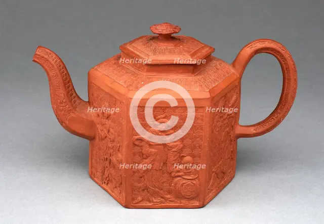 Hexagonal Teapot, Staffordshire, c. 1770. Creator: Staffordshire Potteries.