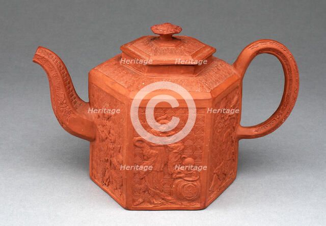 Hexagonal Teapot, Staffordshire, c. 1770. Creator: Staffordshire Potteries.