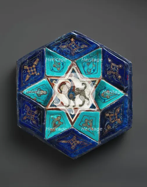Hexagonal Tile Ensemble with Sphinx, Turkey, ca. 1160s-70s. Creator: Unknown.