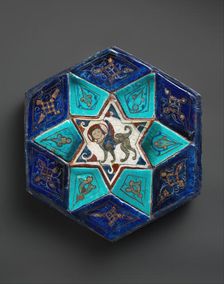 Hexagonal Tile Ensemble with Sphinx, Turkey, ca. 1160s-70s. Creator: Unknown
