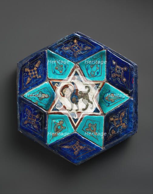 Hexagonal Tile Ensemble with Sphinx, Turkey, ca. 1160s-70s. Creator: Unknown.