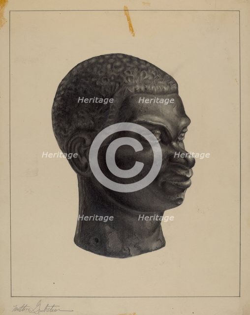 Head (Top of Hitching Post), c. 1937. Creator: Milton Grubstein.