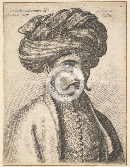 Head and shoulders of a Turk, with a moustache and a large turban, 1645. Creator: Wenceslaus Hollar.