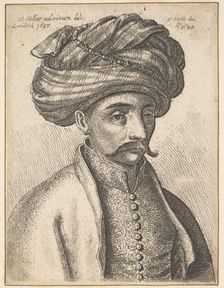 Head and shoulders of a Turk, with a moustache and a large turban, 1645. Creator: Wenceslaus Hollar