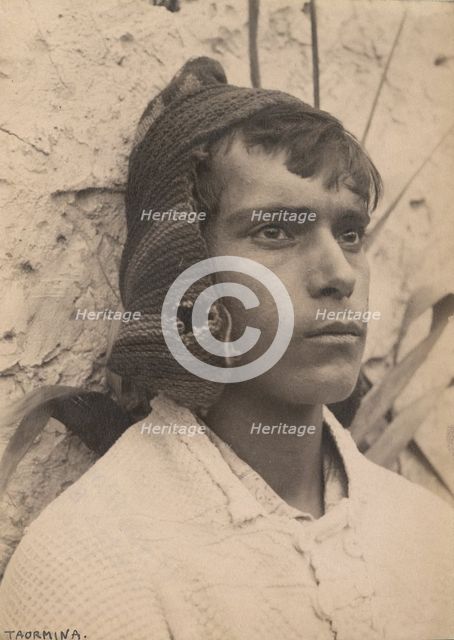 Head and shoulders of young man, Taormina, Sicily, c1890s. Creator: Count Wilhelm von Gloeden.