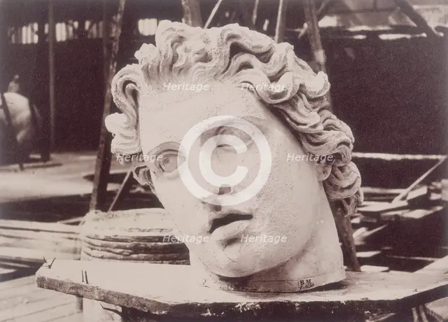 'Head from one of the Colossi of Monte Cavallo, Rome, by Phidias', Crystal Palace, 1852-1854. Creator: Philip Henry Delamotte.