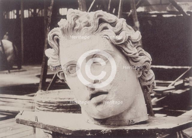 'Head from one of the Colossi of Monte Cavallo, Rome, by Phidias', Crystal Palace, 1852-1854. Creator: Philip Henry Delamotte.