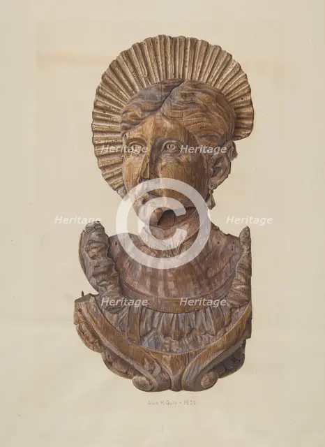 Head from Circus Wagon, 1939. Creator: Alvin M Gully.