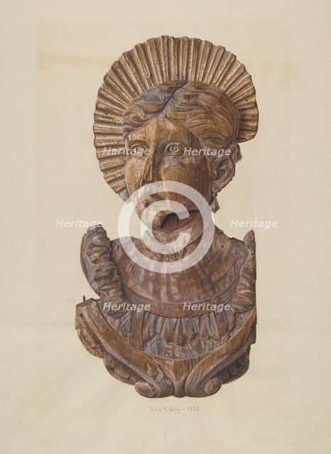 Head from Circus Wagon, 1939. Creator: Alvin M Gully.