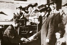 Head of the Anti-Rent League enrolling new members in New York USA, early 1919