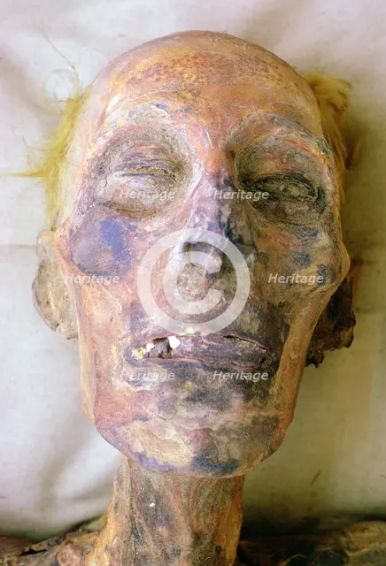 Head of the mummy of Rameses II, Cairo Museum, Egypt. Creator: Tony Evans.