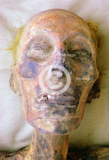 Head of the mummy of Rameses II, Cairo Museum, Egypt. Creator: Tony Evans.