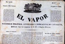 Head of the newspaper El Vapor, político, literario y mercantil de Cataluña (The Steam, politic…