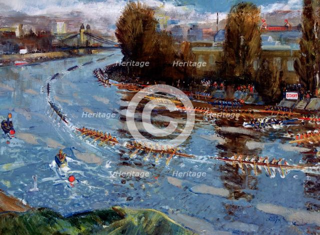 'Head of the River for Schools', (rowing race on the Thames, London), after c1925. Artist: Hugh Cronyn