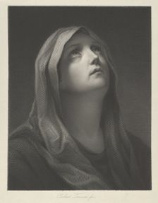 Head of the Virgin looking up to the right, after Reni, 1869. Creator: Robert Trossin