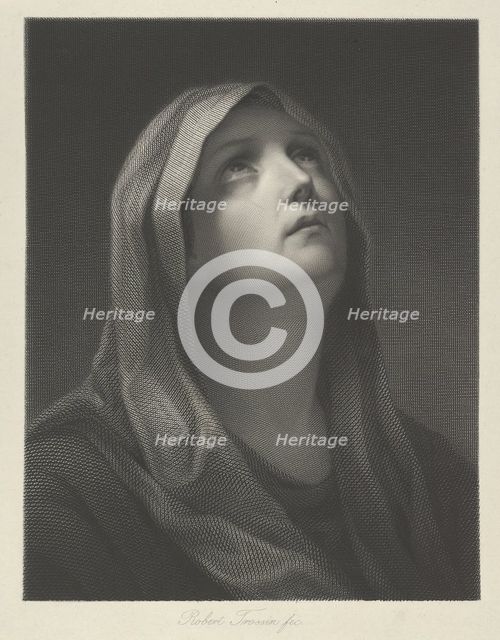 Head of the Virgin looking up to the right, after Reni, 1869. Creator: Robert Trossin.