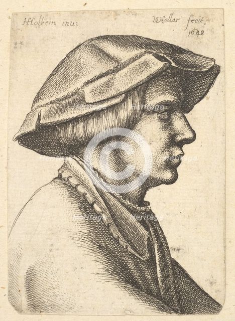Head of young man wearing hat in profile to right, 1648. Creator: Wenceslaus Hollar.