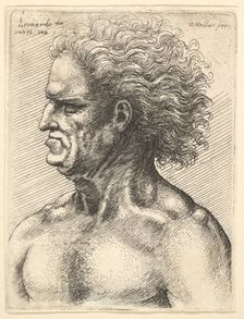 Head of a muscular old man in profile to left with flowing hair, 1625-77. Creator: Wenceslaus Hollar
