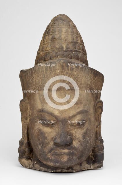 Head of a Male Deity (Deva), Angkor period, late 12th-early 13th century. Creator: Unknown.