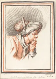 Head of a Man Wearing a Plumed Turban, 1772. Creator: Gilles Demarteau