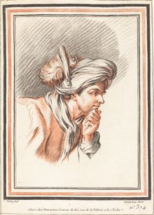 Head of a Man Wearing a Plumed Turban, 1772. Creator: Gilles Demarteau