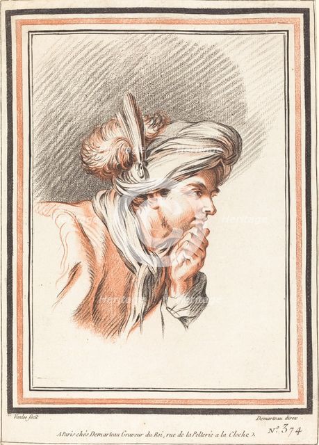 Head of a Man Wearing a Plumed Turban, 1772. Creator: Gilles Demarteau.