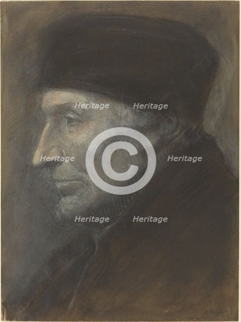 Head of a Man with a Skullcap. Creator: Alphonse Legros.
