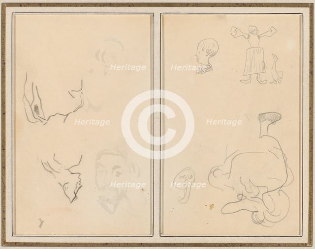 Head of a Man with a Study of His Back; Various Sketches with a Peasant...[recto], 1884-1888. Creator: Paul Gauguin.