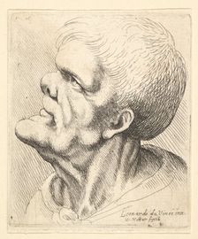 Head of a man with protruding chin and snub nose looking upwards in profile to left, 1625-77. Creator: Wenceslaus Hollar
