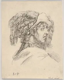 Head of a Man without a Beard, Turned in Profile to the Right, from Diverse Heads and Figu..., 1650. Creator: Stefano della Bella
