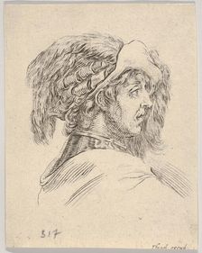 Head of a Man without a Beard, Turned in Profile to the Right, from Diverse Heads and Figu..., 1650. Creator: Stefano della Bella