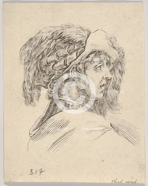 Head of a Man without a Beard, Turned in Profile to the Right, from Diverse Heads and Figu..., 1650. Creator: Stefano della Bella.