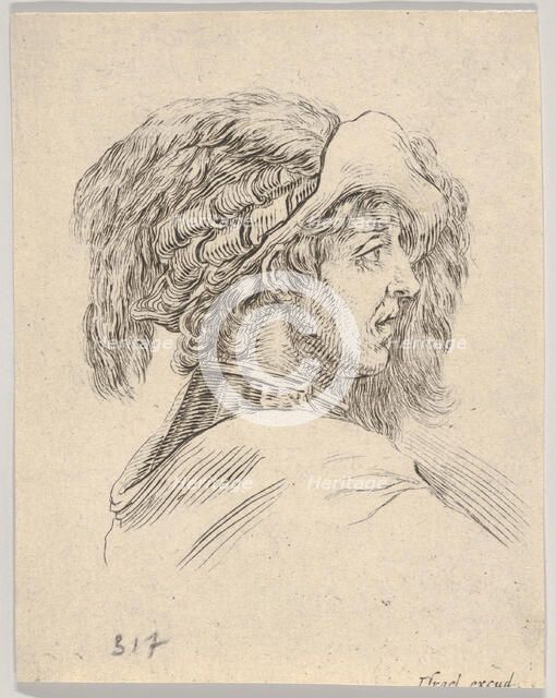 Head of a Man without a Beard, Turned in Profile to the Right, from Diverse Heads and Figu..., 1650. Creator: Stefano della Bella.