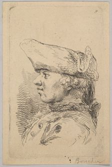 Head of a man in profile wearing a tricorne, 18th century. Creator: Unknown