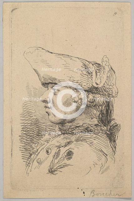 Head of a man in profile wearing a tricorne, 18th century. Creator: Unknown.