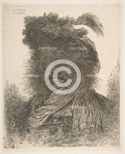 Head of a man in shadow turned slightly to the left, from the series of 'Large Or..., ca. 1645-1650. Creator: Giovanni Benedetto Castiglione.