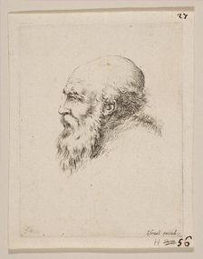 Head of a Bald and Bearded Old Man in Profile, from Various heads and figures (Diverses ..., 1650. Creator: Stefano della Bella