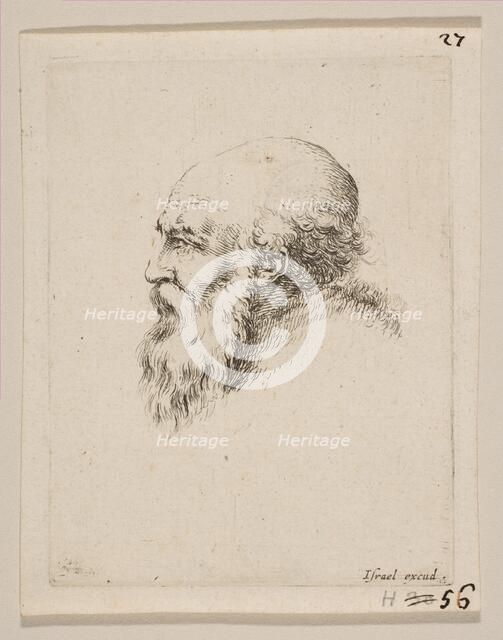 Head of a Bald and Bearded Old Man in Profile, from 'Various heads and figures' (Diverses ..., 1650. Creator: Stefano della Bella.