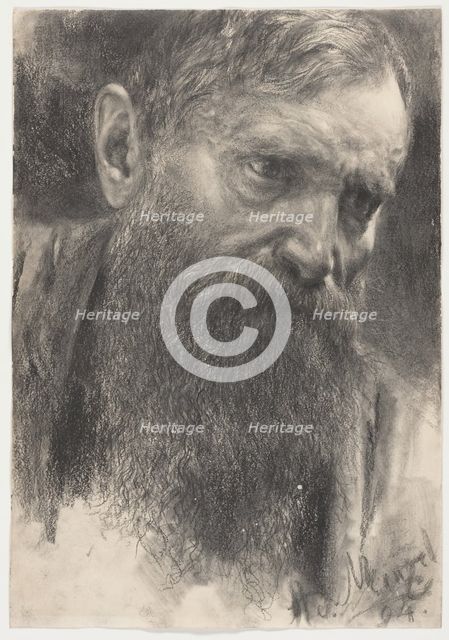 Head of a Bearded Man in Half-Profile, 1894. Creator: Adolph Menzel.