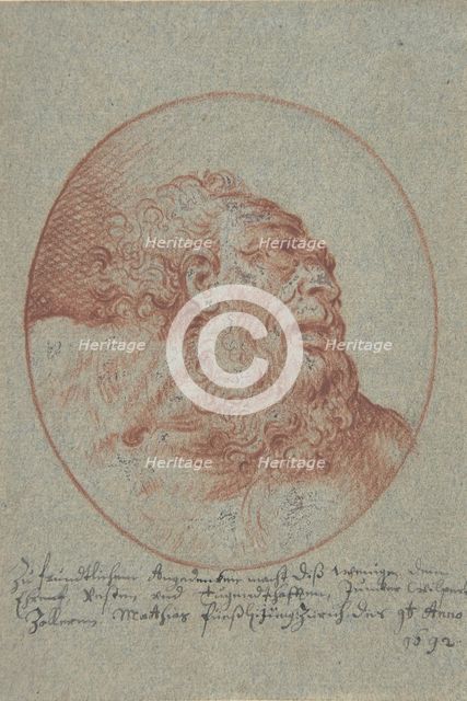 Head of a Bearded Man Looking Right, 1692. Creator: Mathias Fussli.